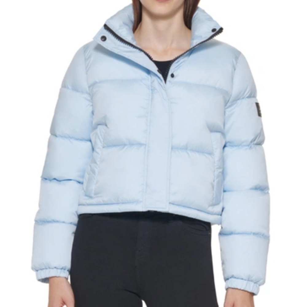 Calvin Klein cropped puffer jacket powder blue S